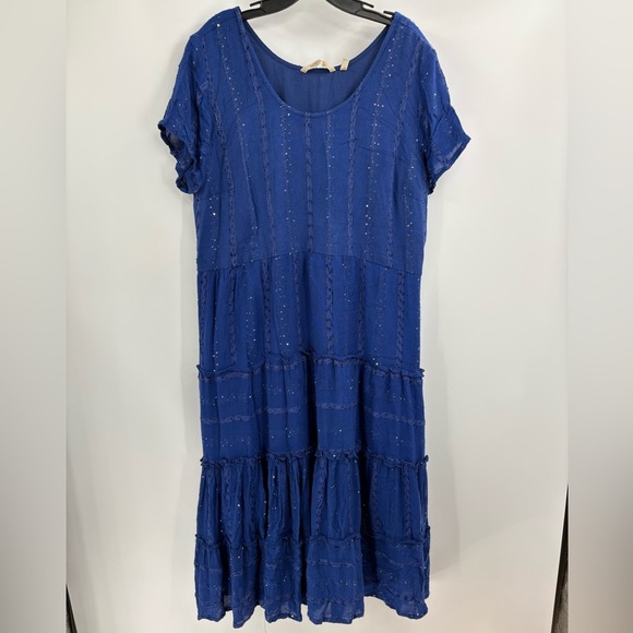 SOFT SURROUNDINGS Kara Shimmer Tiered Sequin Maxi Dress Blue Fairy Boho Y2K xl - Picture 1 of 15